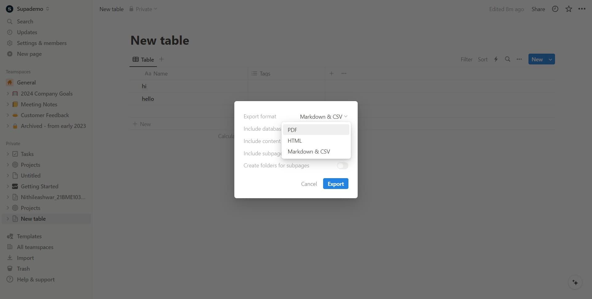 Select PDF format
