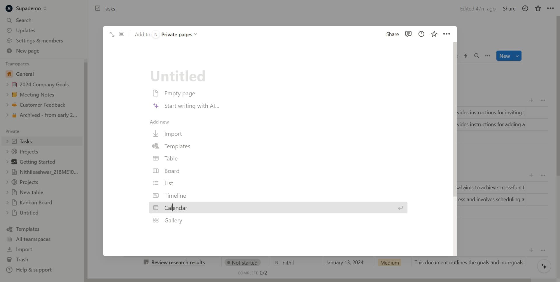 Click on Calendar