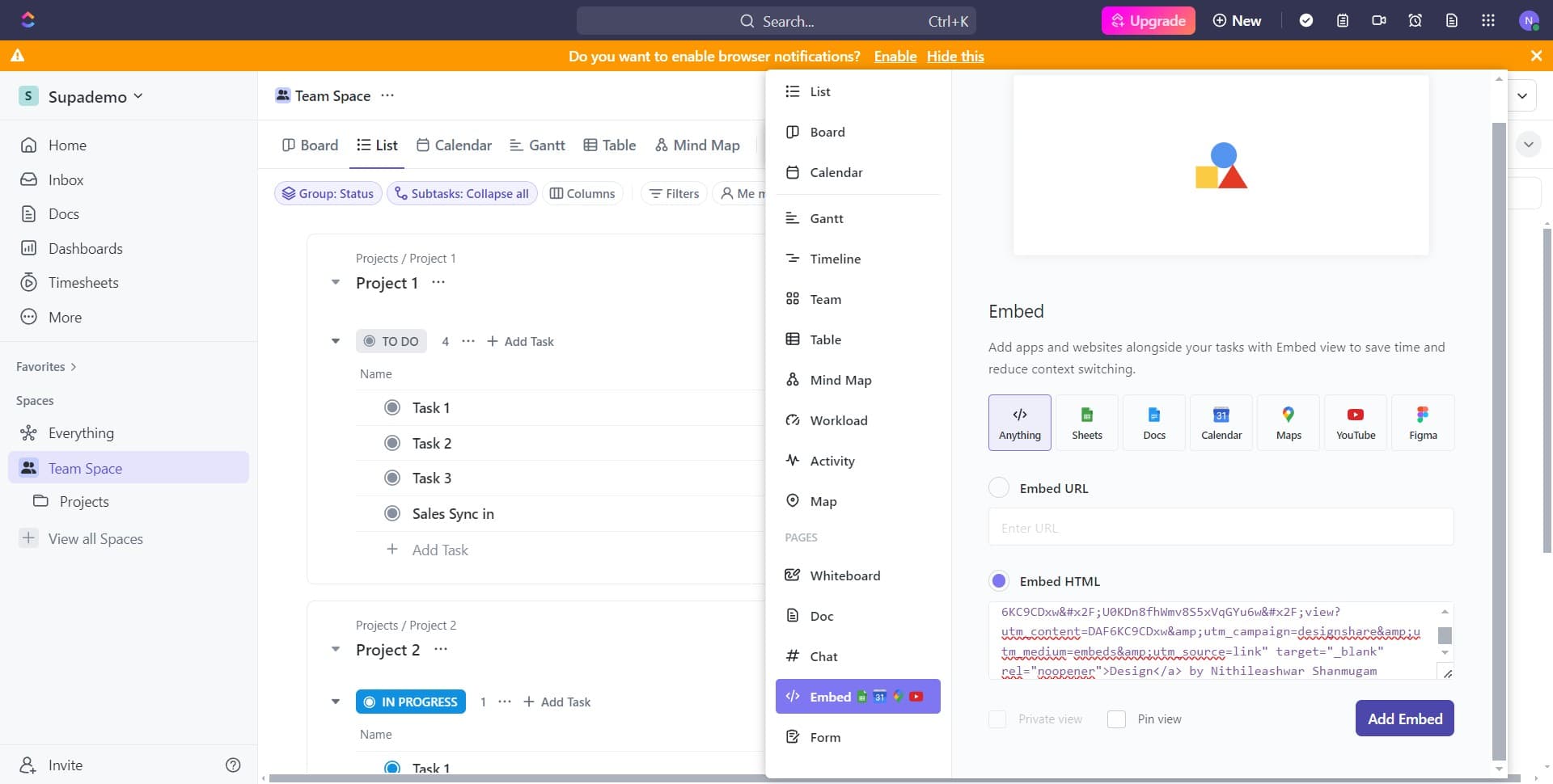 Click on Add Embed