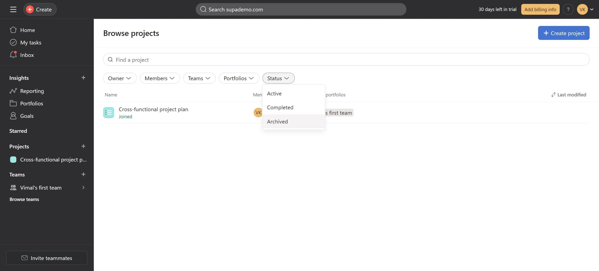 Choose Archived status