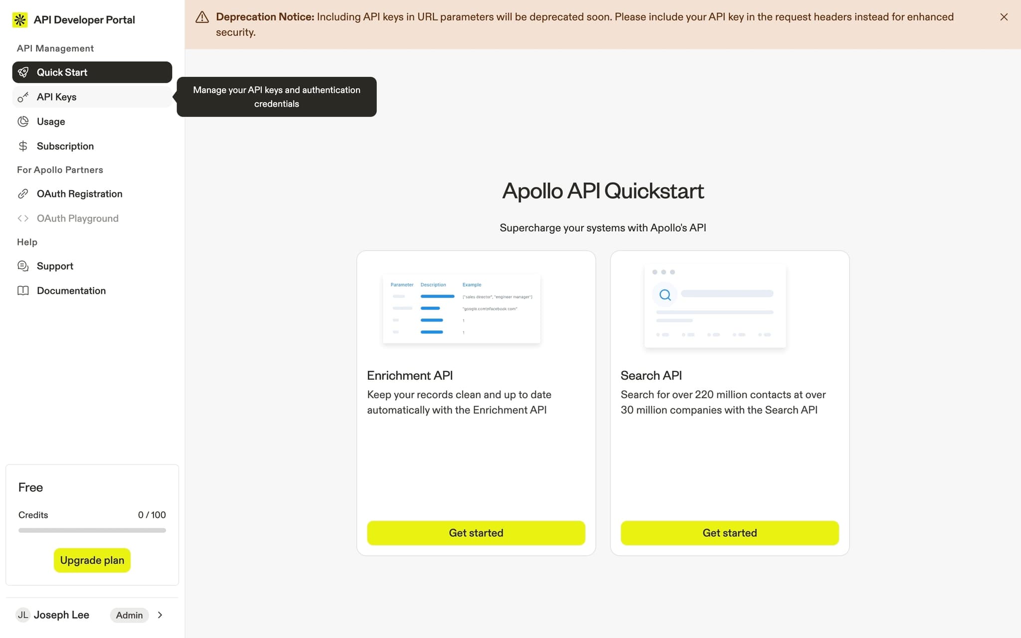Go to API Keys