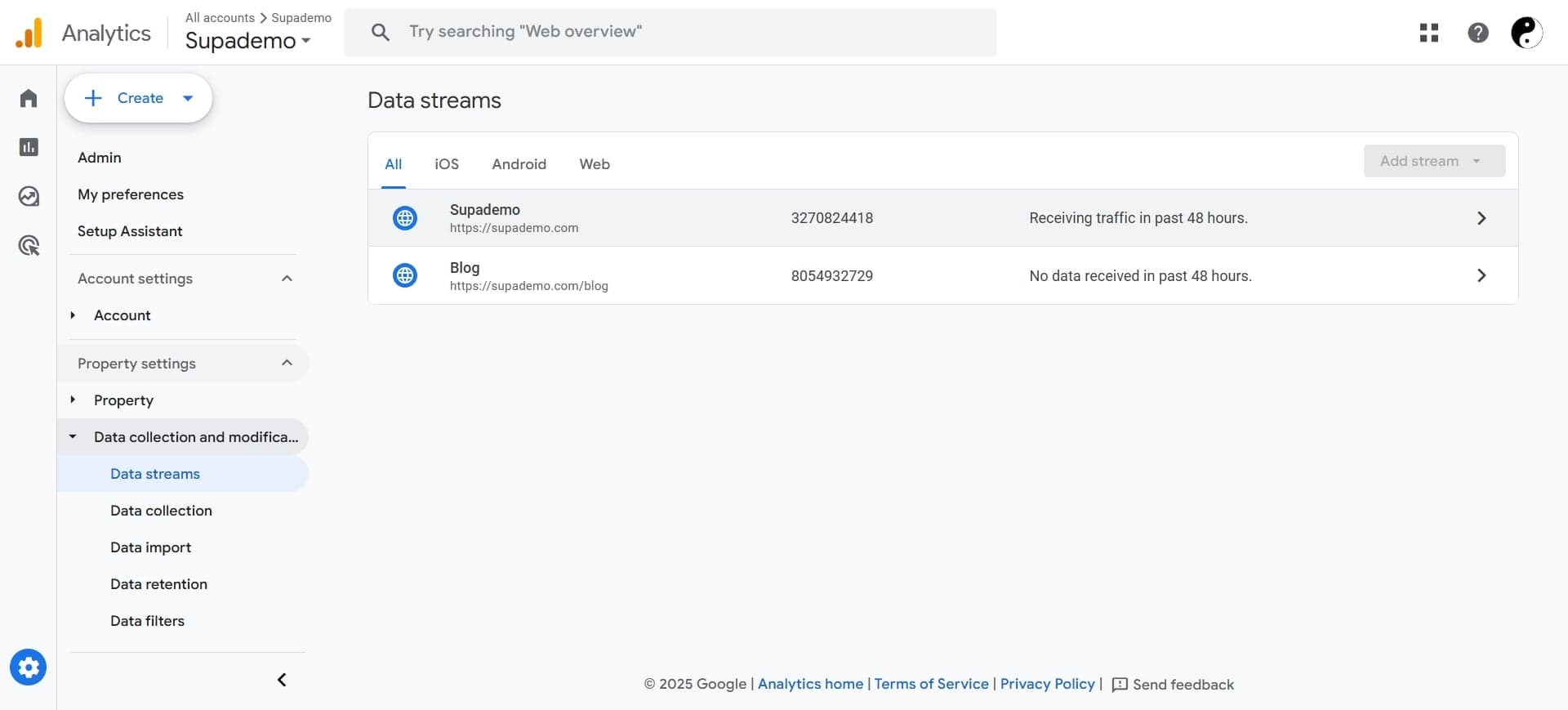 Set up data stream