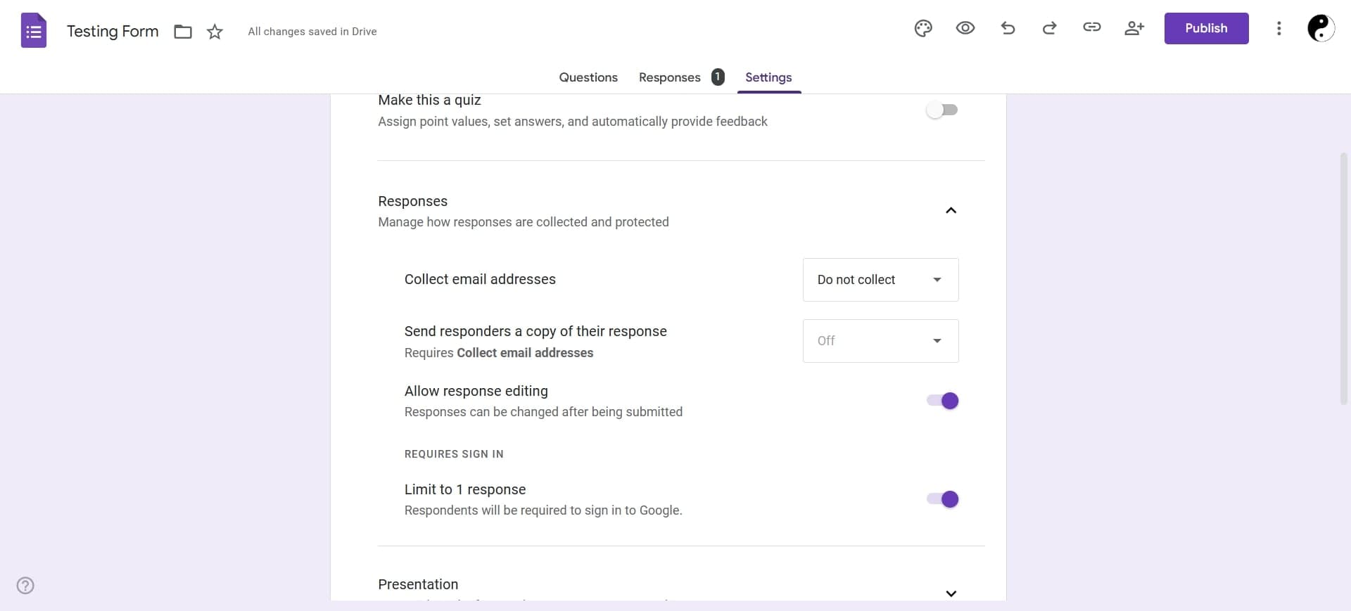 Save your settings