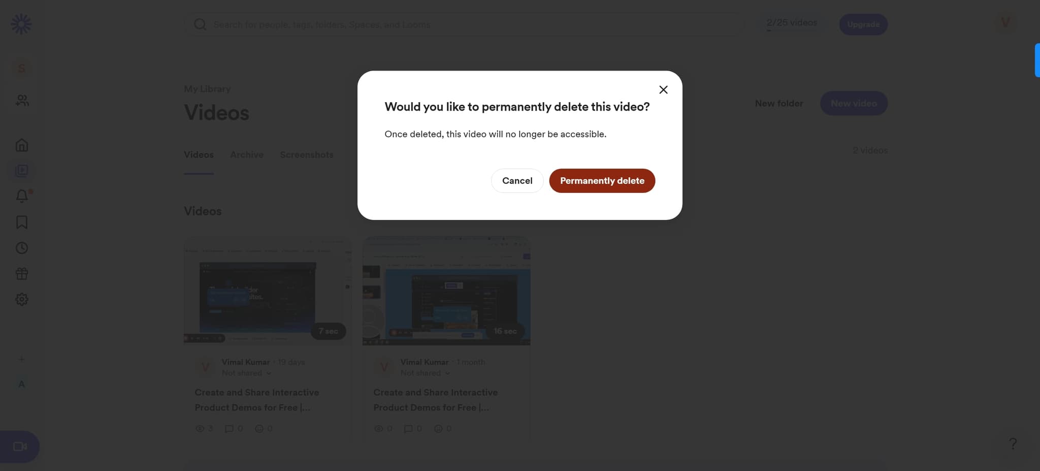Confirm permanent deletion