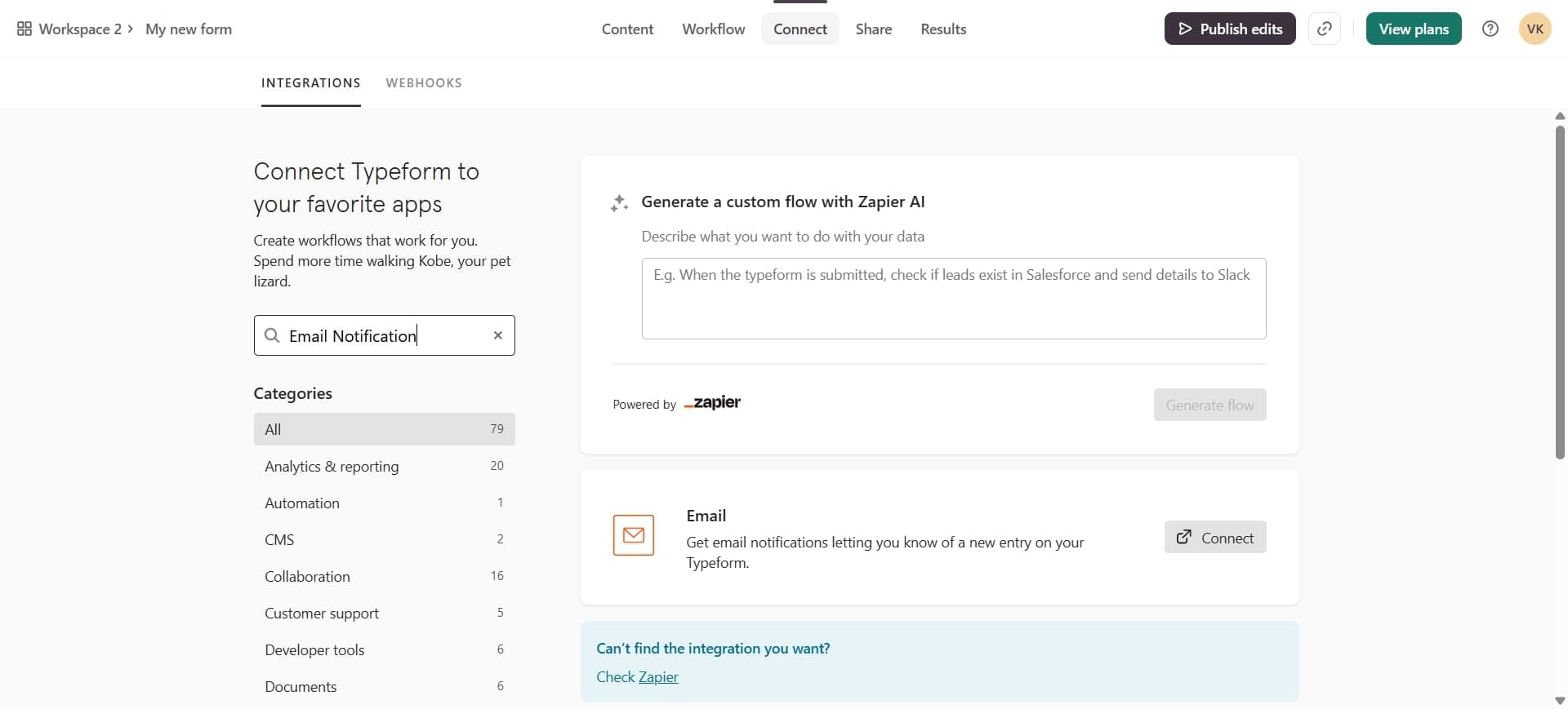 Choose email as notification type