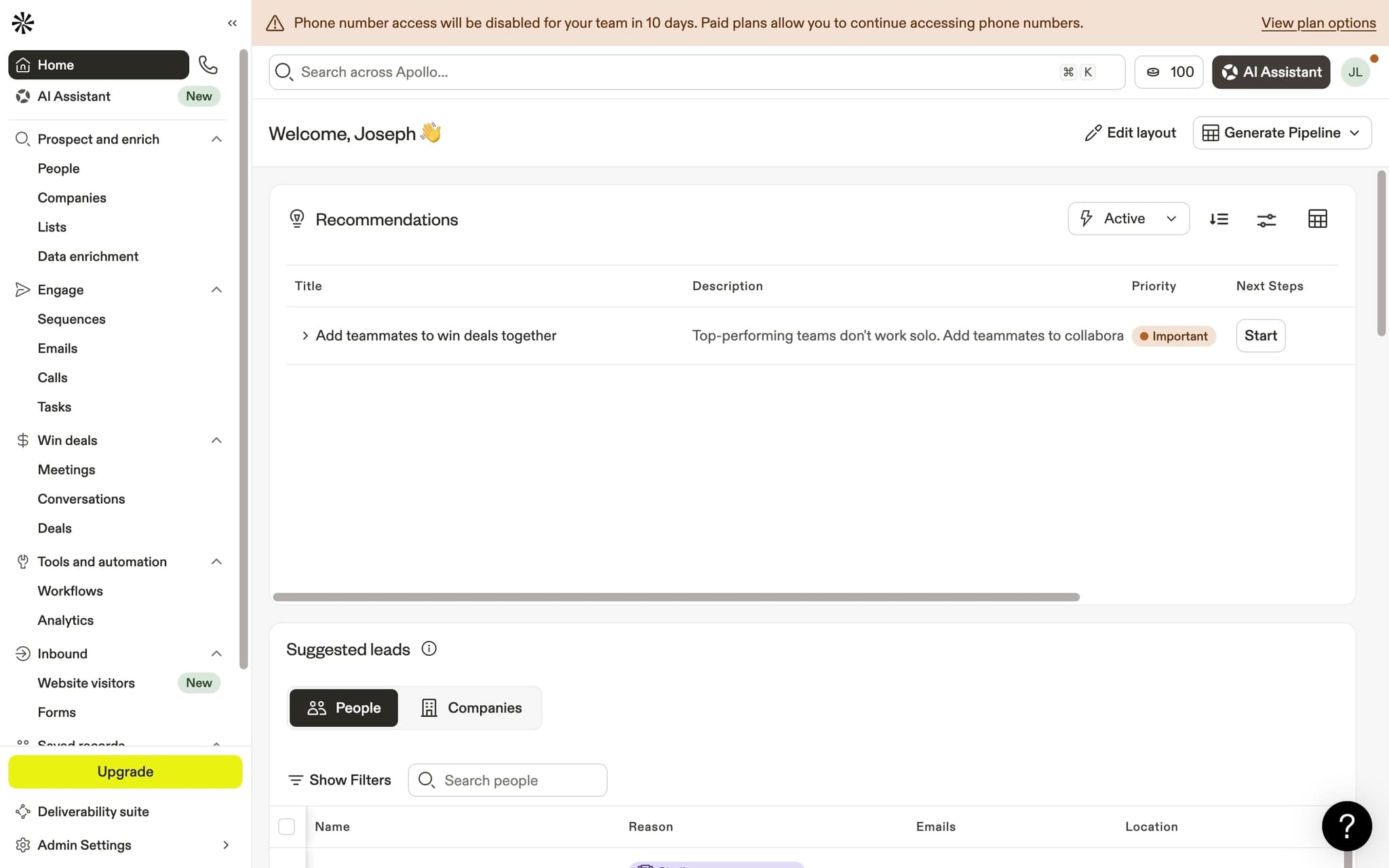 Log in to your Apollo dashboard