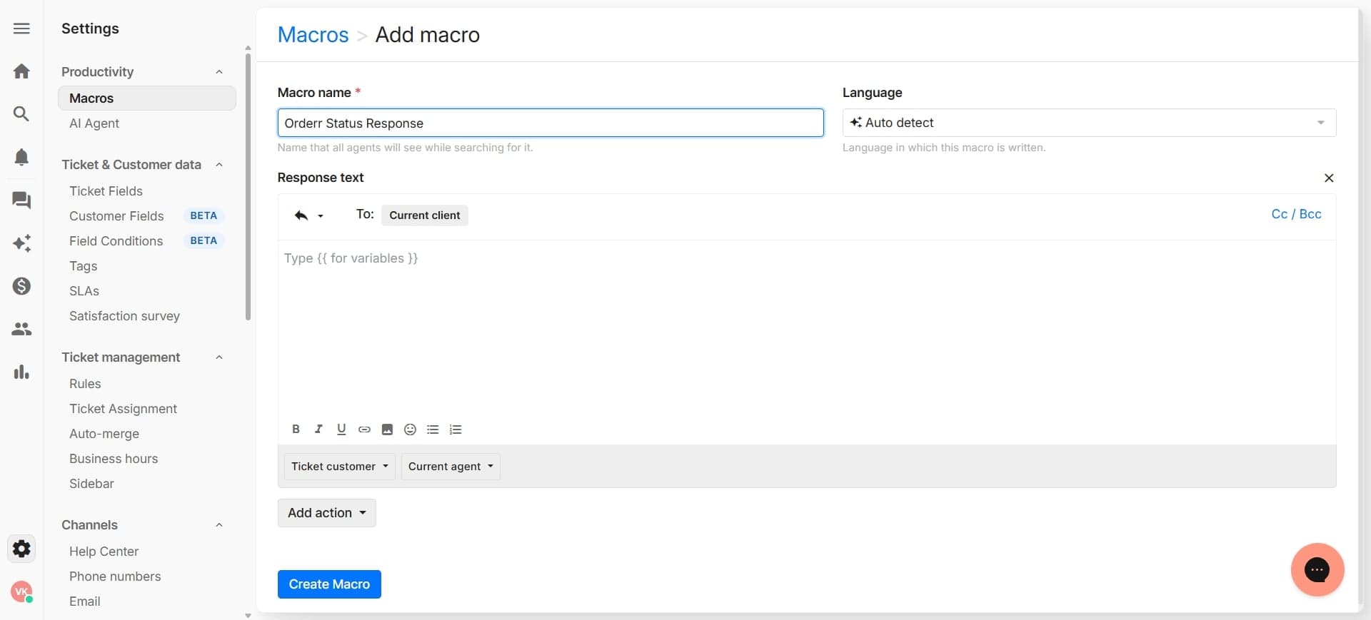Access the Shopify variable insertion panel