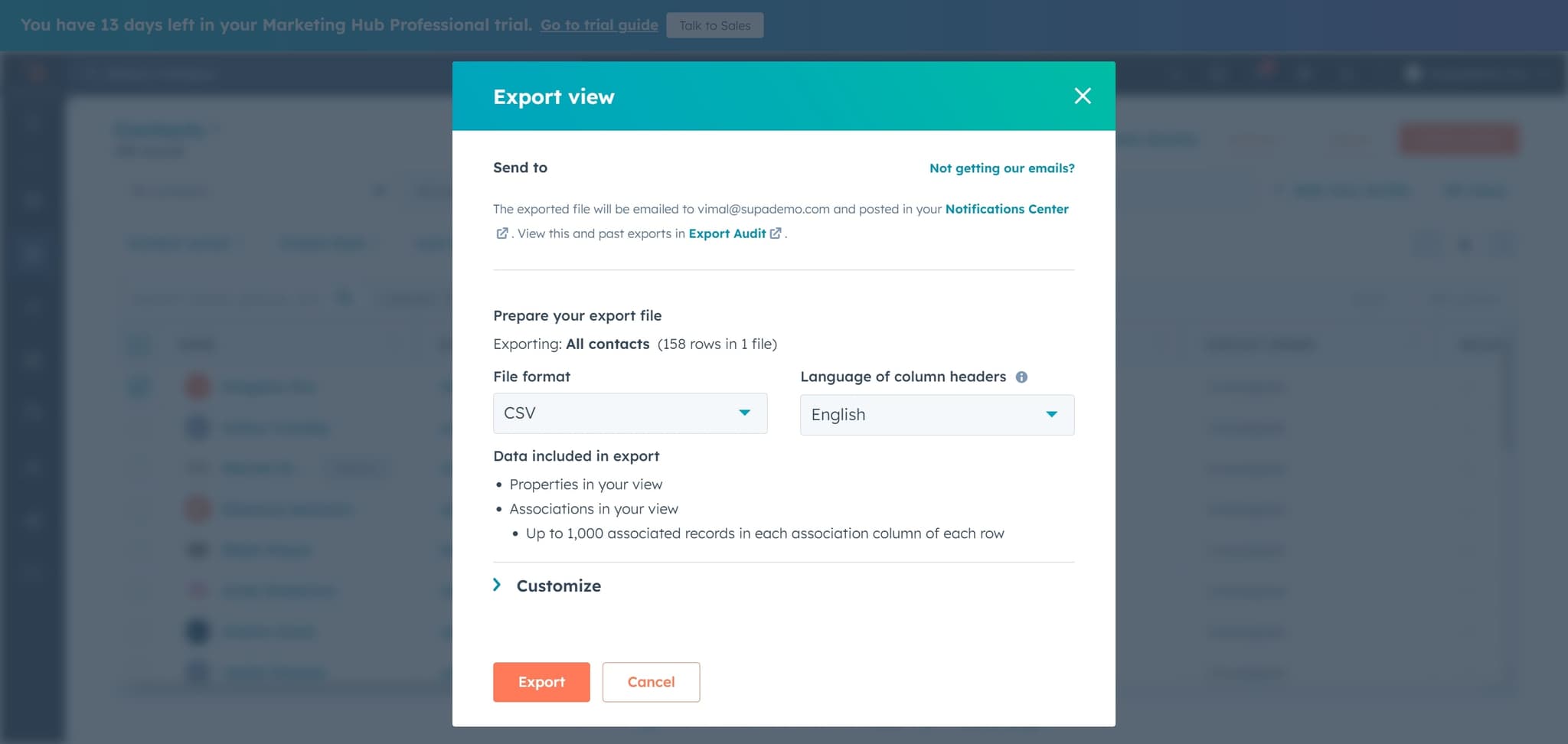 Select CSV format