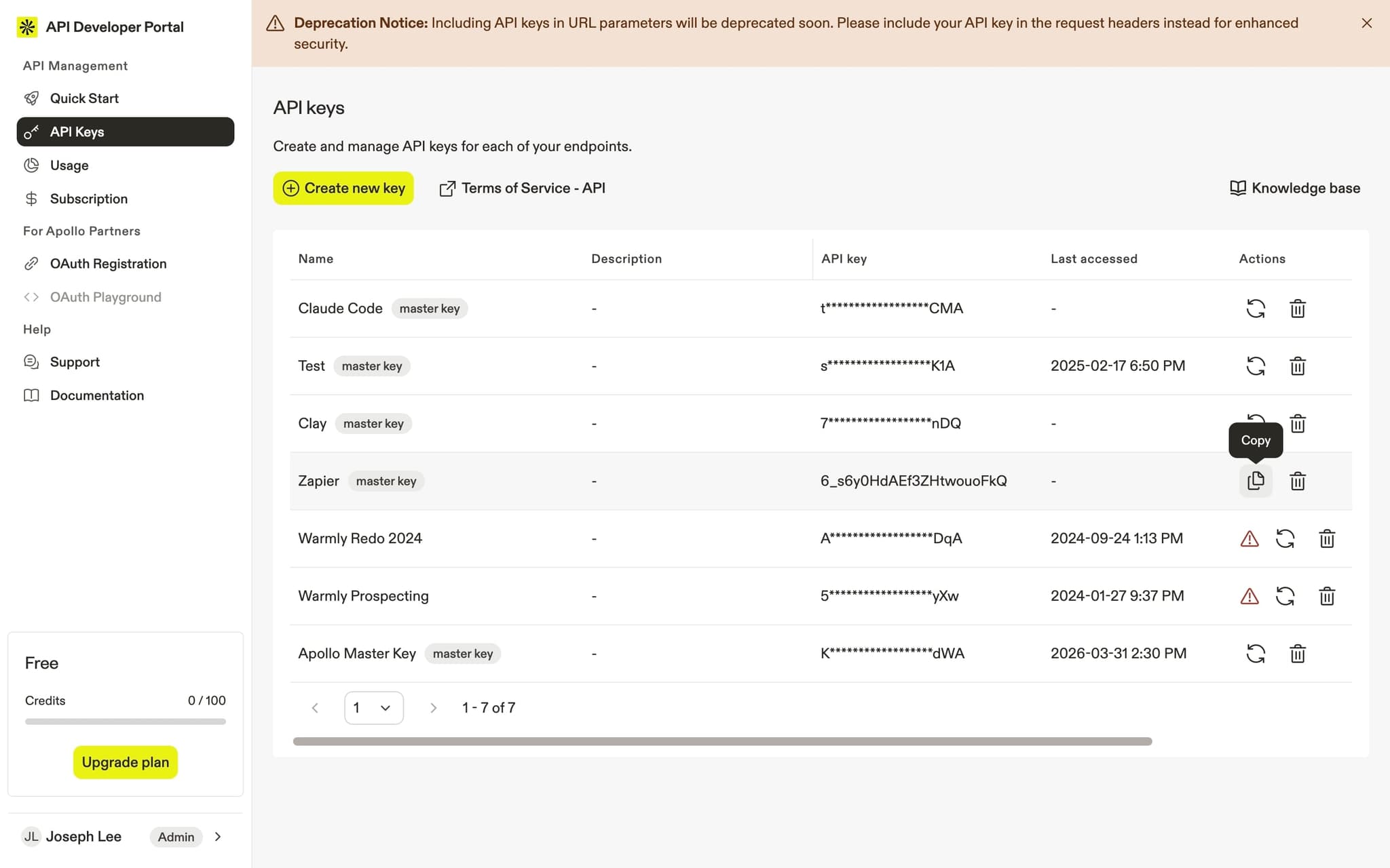 Copy your API key