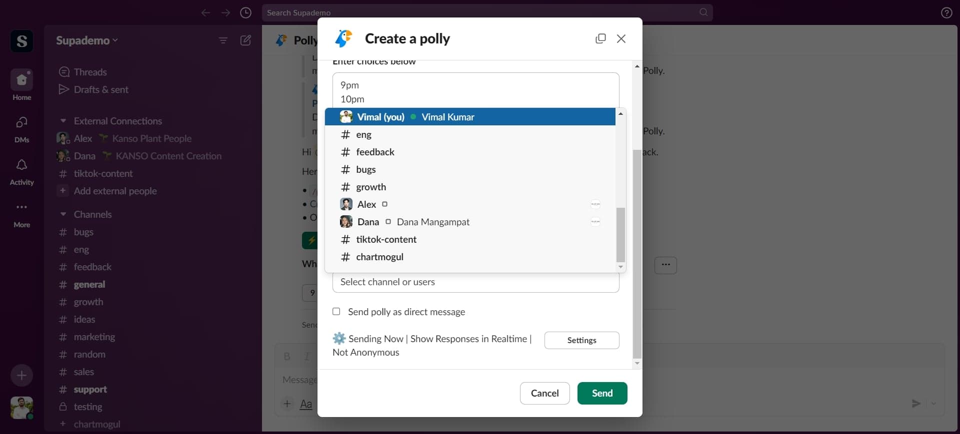 Select poll creator