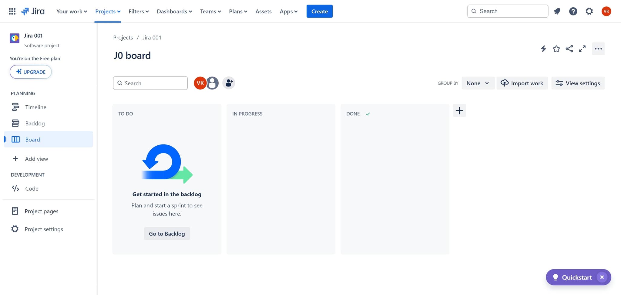 Click on Projects