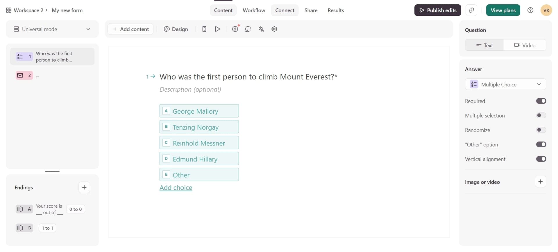 Select the form to configure