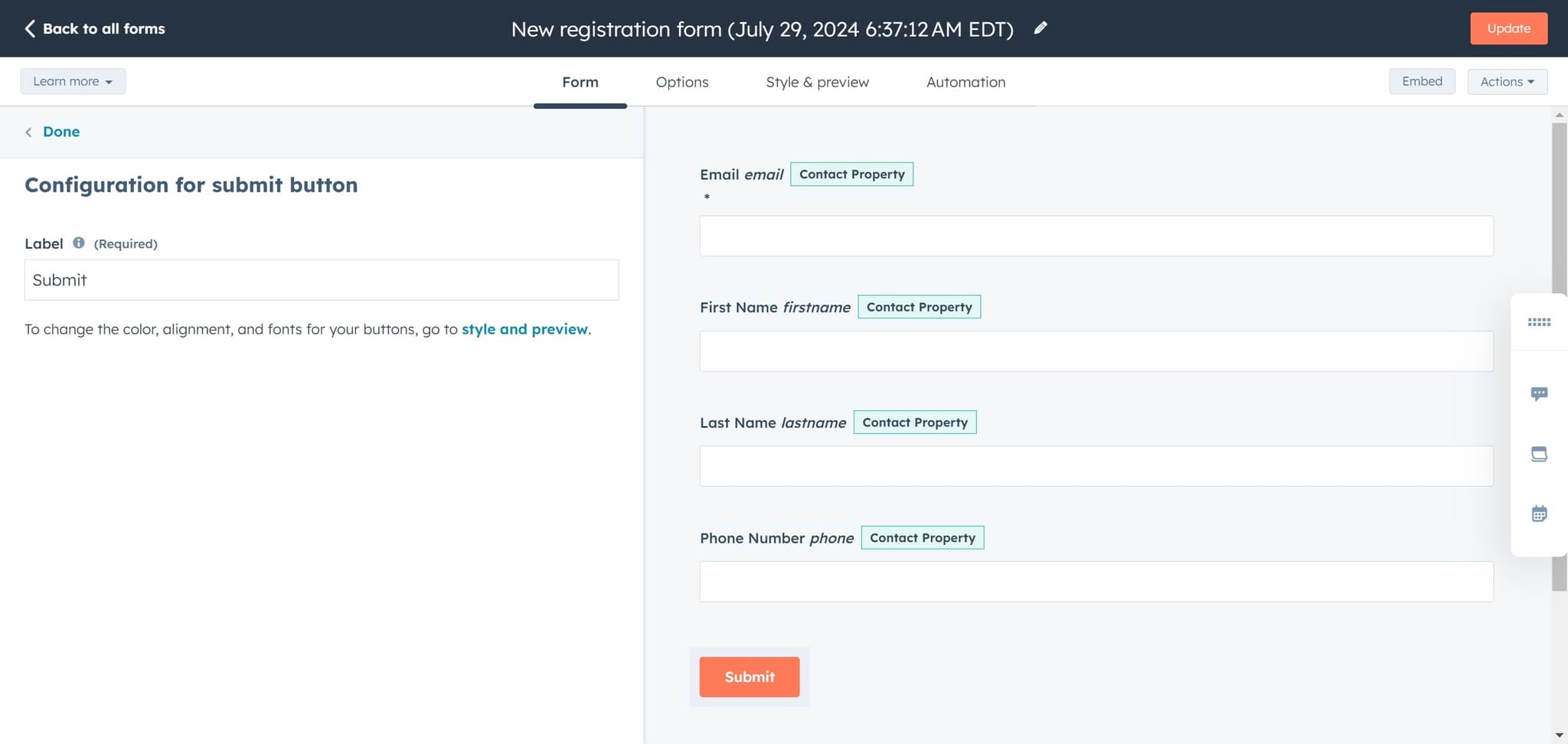 Access Form Actions
