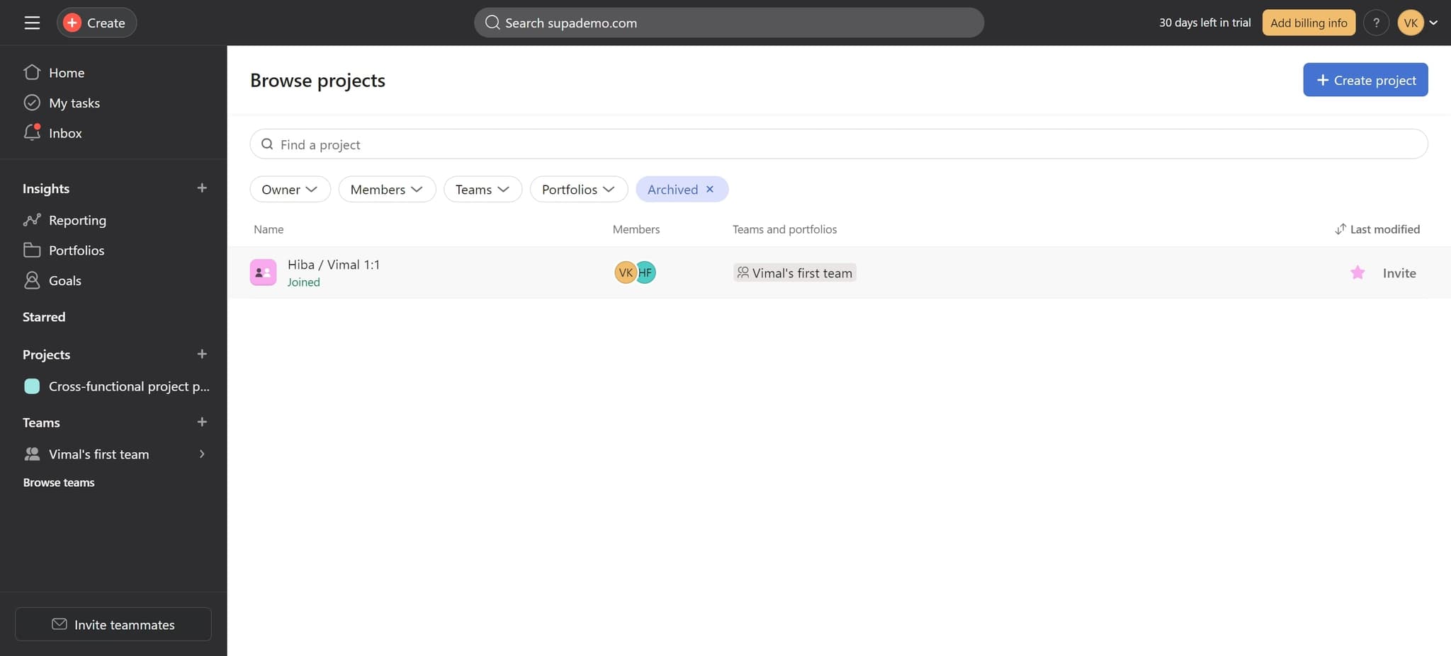 View your archived projects