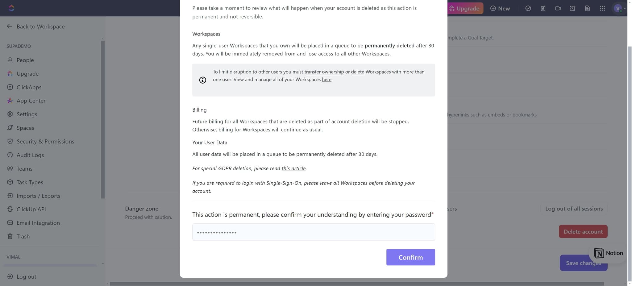 Confirm the deletion